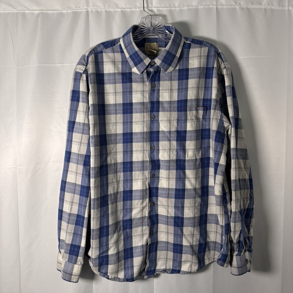 Jos A Bank Men's Long Sleeve‎ Button Down Shirt Blue Plaid Large